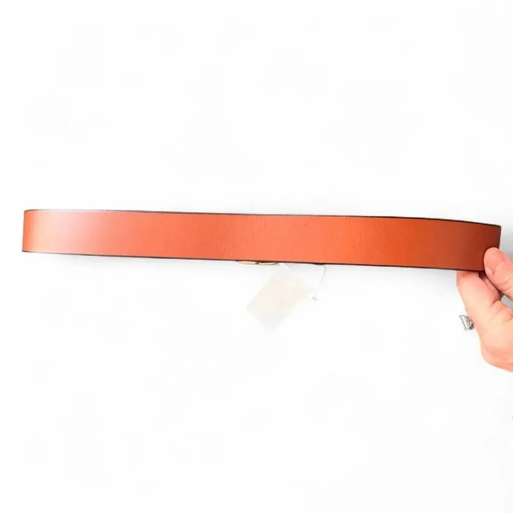J.Crew NWT Brown Genuine Leather Belt Gold Oval Buckle Size L XL  1.25” Wide - Picture 3 of 7